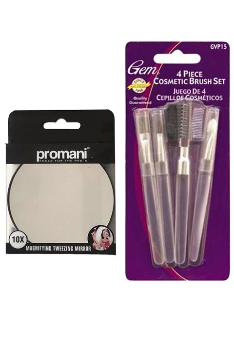Trim Gem Göz Makyajı Için Fırça Seti + Promani Büyüteçli Ayna 10x