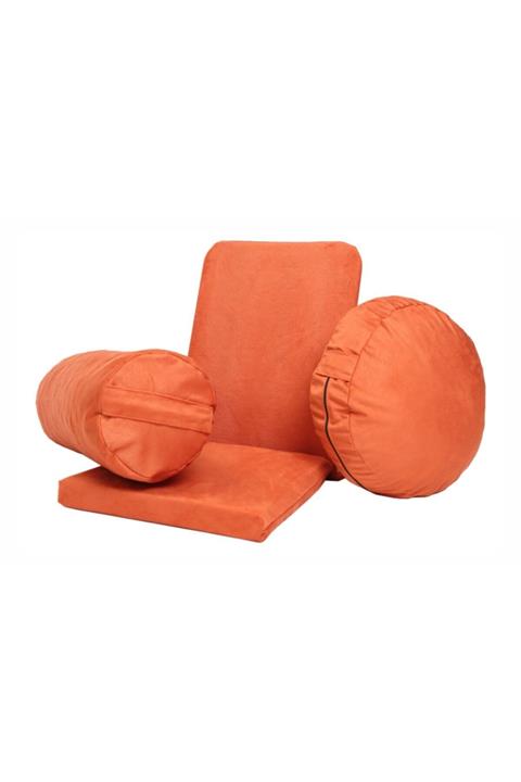Zunkla Turuncu Meditasyon Sandalyesi ve Minderleri Üçlü Set