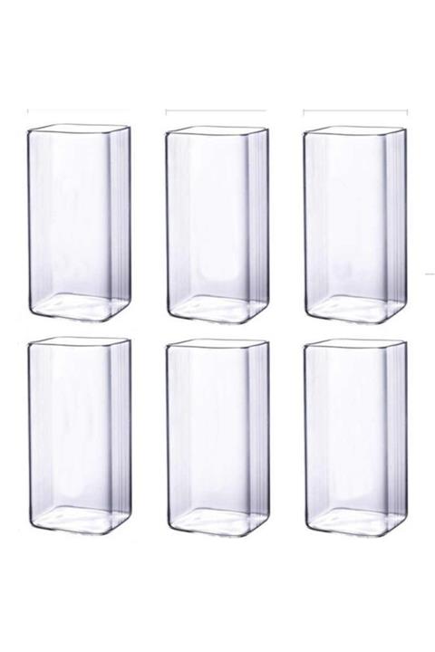 EARABUL 6 Adet Dikdörtgen Trend Meyve Suyu Ve Tatlı Bardağı (kare Bardak 6 Adet 300 Ml 12 Cm)