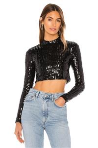 By Kul Design Kadın Uzun Kol Payetli Crop Top