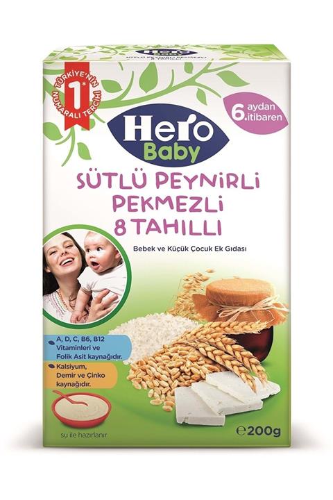 Hero Baby 200 gr Sütlü Peynirli Pekmezli 8 Tahıllı Kaşık Maması