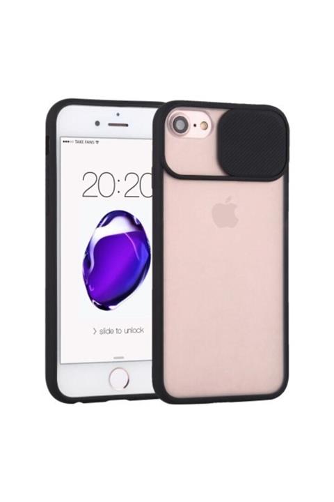 Teknoçeri Iphone 7 / 8 / Se 2020 Uyumlu Kamera Lens Korumalı Sürgülü Siyah Kılıf