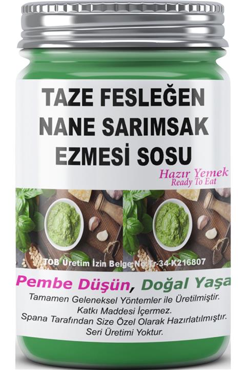 SPANA Ev Yapımı Katkısız Taze Fesleğen Nane Sarımsak Ezmesi Sosu 330 gr