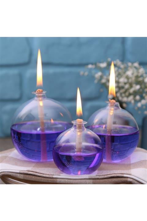 TarzzHome Küre Cam Kandil + Kandil Yağı 3'lü