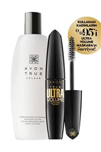 AVON True Ultra Volume Maskara Blackest Black + Göz Makyajı Temizleme Losyonu Seti