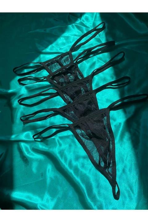Vanesis Kadın Siyah Seksi Beşli Eko String Tül Takım