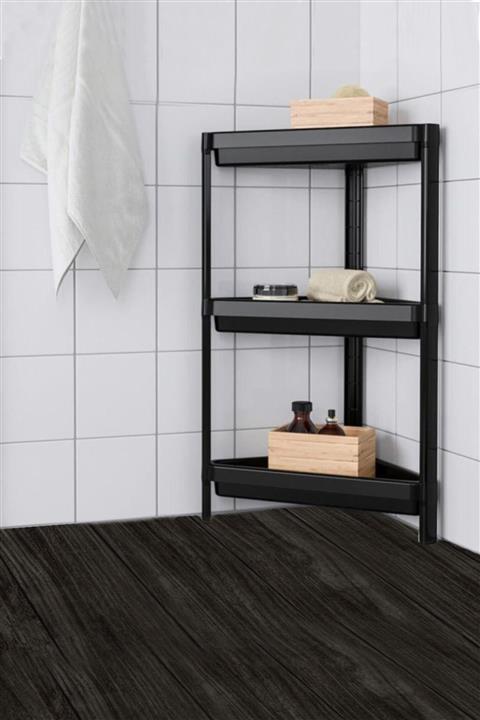 kitchen trend 3 Katlı Köşeli Siyah Banyo Rafı