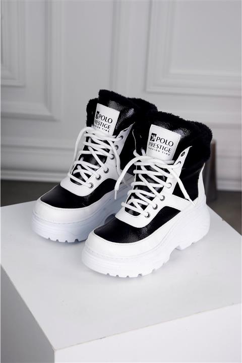 POLO PRESTIGE Kadın Beyaz siyah Kürklü Spor Kar Botu
