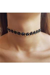 Handmade By HLY El Yapımı Kristal Taş Detaylı Çiçek Motifli Choker Kolye