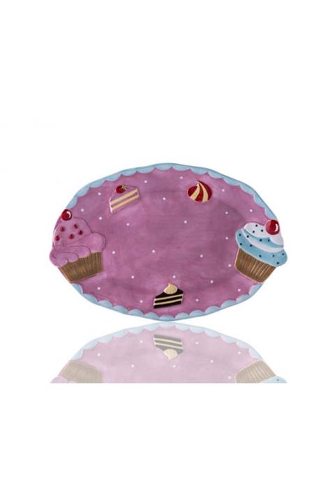 Porio M53-117 - Puantiyeli Pembe Cupcake Kayık Tabak