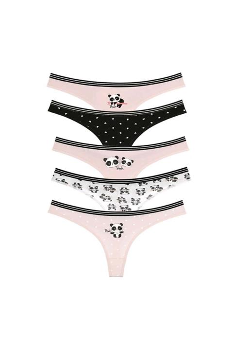 Donella Kadın Karışık Renkli 5'li Panda Baskılı Tanga