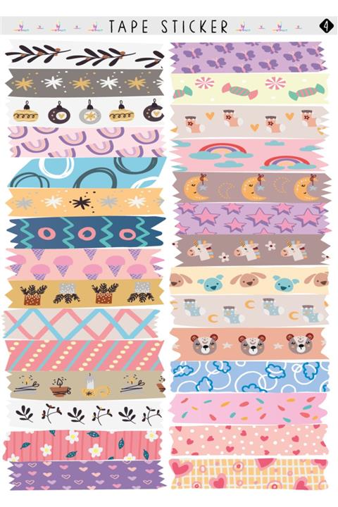 colortouch Tape Sticker , Bant Sticker Model 4 , 58 Adet ( 2 Sayfa , Boyut A5 )