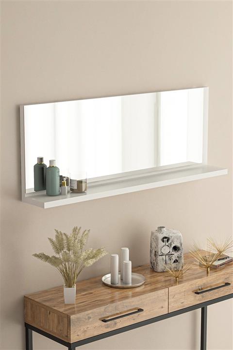 bluecape Corner 80x30cm Beyaz Raflı Dresuar Hol Koridor Duvar Salon Banyo Wc Ofis Çocuk Yatak Odası Boy Ayna