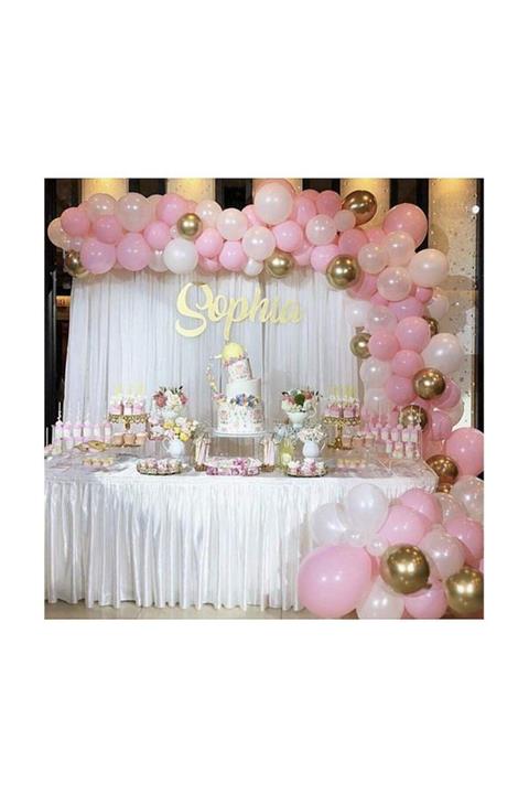 Aşkın Parti Evi 100 Adet Metalik Balon Ve Balon Zinciri (krom Altın, Beyaz, Pembe Karışık) Konsept Balon Seti