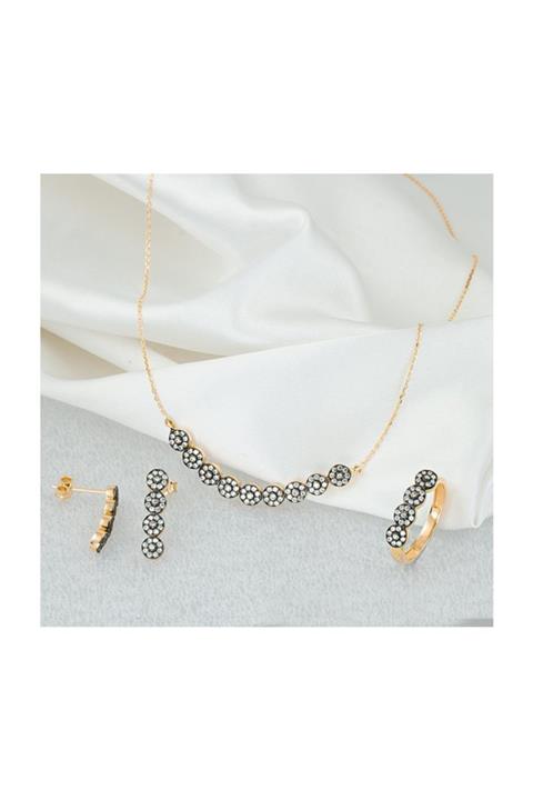 Favori Gold Elmas Görünümlü 3 Lü Altın Set
