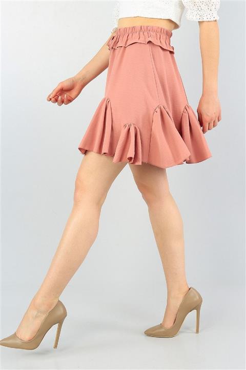 bayansepeti Kadın Pudra Aerobin Kumaş Fırfırlı Tasarım Yüksek Bel Spor Etek 58245