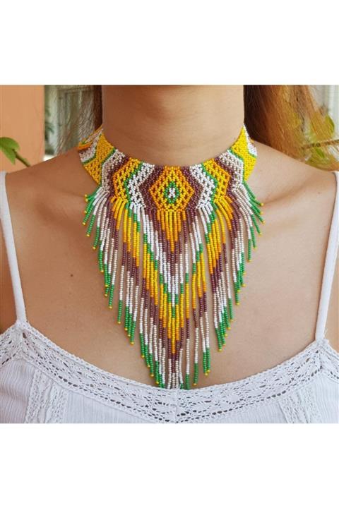 Handmade By HLY El Yapımı Renkli Etnik Sallantılı Choker Kolye