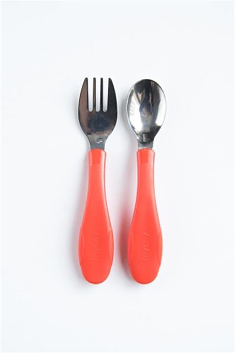 mycey Paslanmaz Çelik Çatal Kaşık Seti  12+ Ay Kırmızı