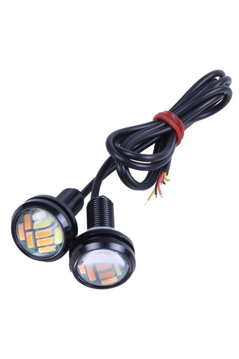 Waxen 2 Adet Ayna Altı Led Kartal Göz Led 2 Renk Sis Ledi Plaka Motor Aydınlatma Turncu Beyaz 2 Renk