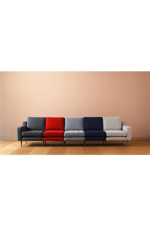 Vivense NORMOD KIRMIZI ÜÇLÜ MODÜLER KÖŞE KOLTUK-Ahşap Ceviz Ayak