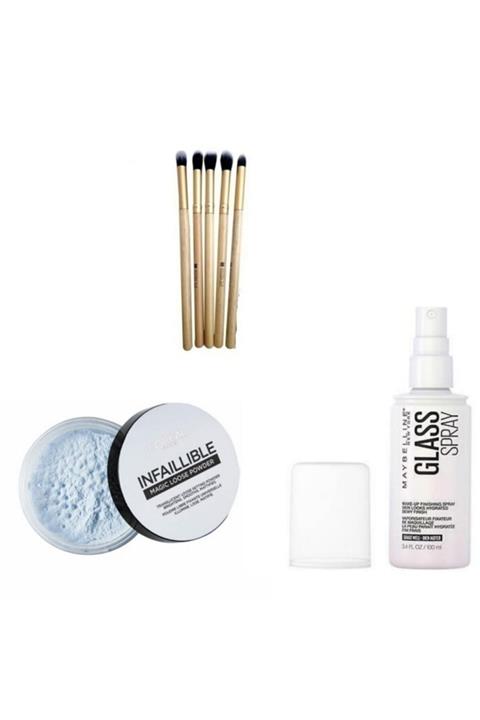 L'Oreal Paris Infaillible Transparan Toz Pudra & Maybelline Makyaj Sabitleyici Sprey+5'li Fırça