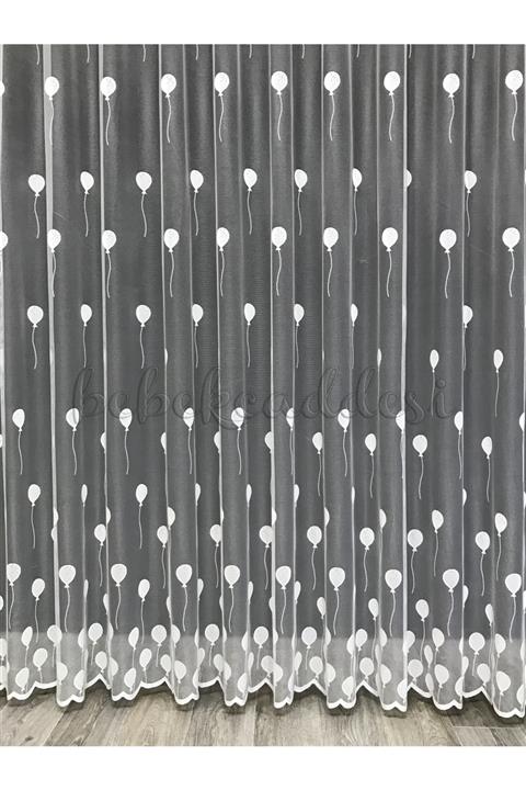 Bebekcaddesi Ipli Balon Desenli Çocuk Odası Tül Perde (1'e2 Pile)ekru Renk