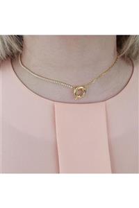 TonBright Köstek Kilit Model Sarı Altın Rengi Kadın Gümüş Choker Kolye