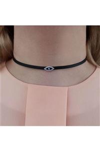 TonBright Mineli Göz Beyaz Altın Rengi Kadın Gümüş Nazarlıklı Choker Kolye