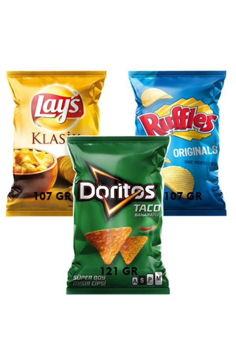 Frito Lay Lays 107gr + Ruffles 107gr+doritos 121gr