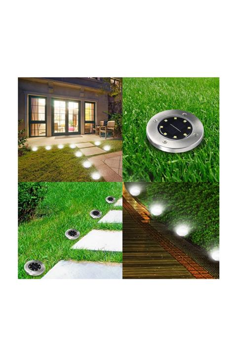 Dnz 12'li 3w Solar Güneş Enerjili Kazıklı Çim & Bahçe Aydınlatma,paslanmaz Inox, Ip65,beyaz Işık