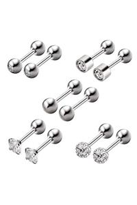 Chavin Gri Çelik 5 Takım Taşlı Küpe Piercing Eb61by