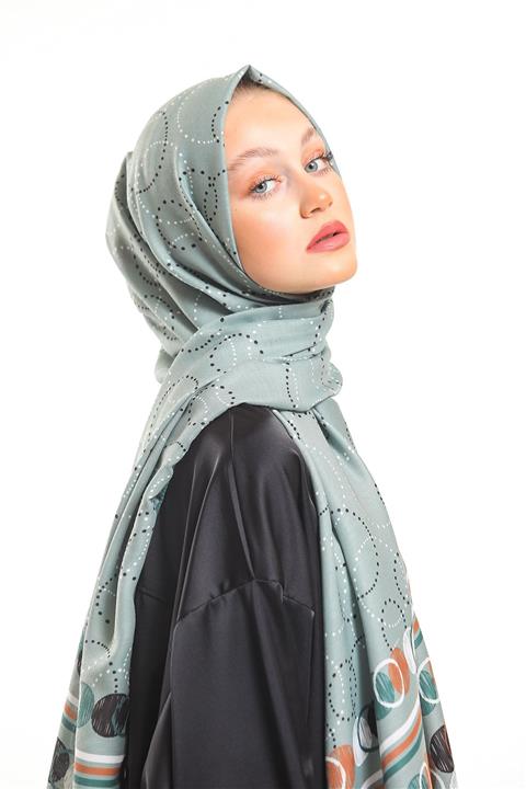 19V69 ITALIA Mint Yeşili Şal Geometrik Desen Pavia Seri Eşarp Askısı Ile Birlikte 75x200 cm