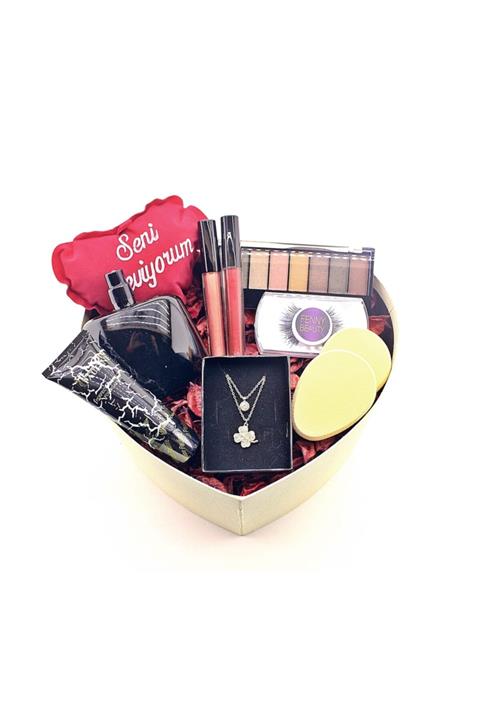 BiTon Toptan Sevgililer Günü Dolu Dolu Makyaj Kutusu Parfüm Ve Kolye Seti