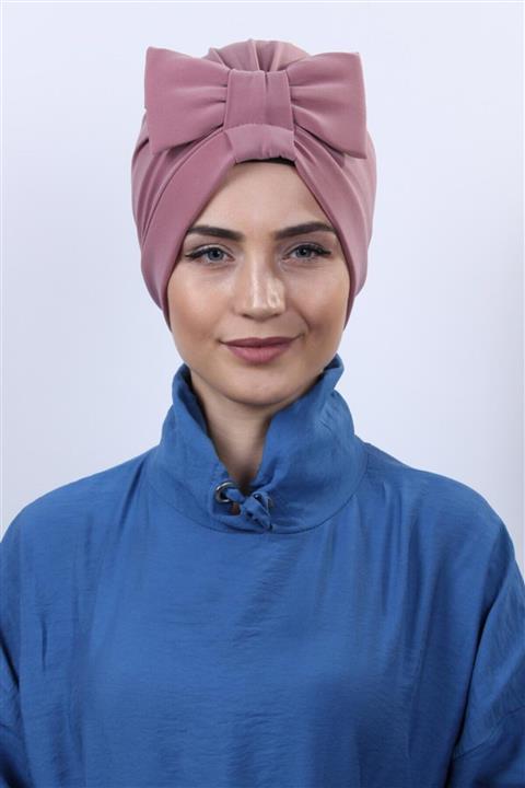 Nowa Scarf Fiyonklu Çift Taraflı Bone Gül Kurusu