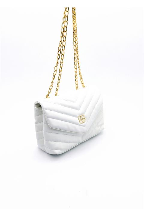 Rimense Kadın Beyaz Çapraz Dikiş Kapitone Zincir Detaylı Çanta