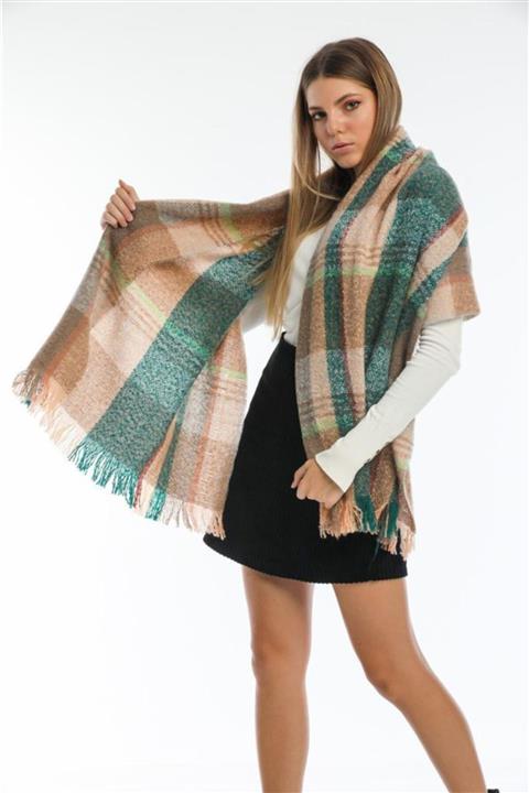 laviyonsa Haki Çizgili Camel Şal Atkı