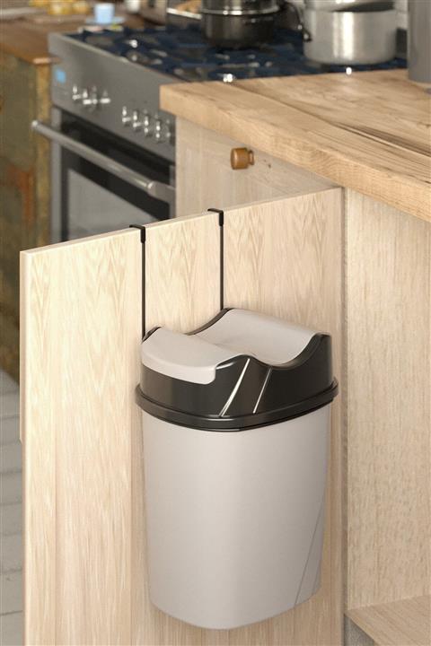 Teknotel Dolap Içi Askılı Yutan Kapak Çöp Kovası Mat Siyah+gri Kova Sf008