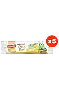 Koroplast Ekstra Güçlü Limon Büzgülü Orta Boy 15li Çöp Torbası X 5 Paket (55*60 Cm)