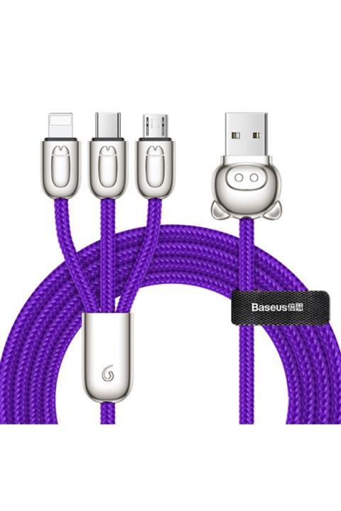 Baseus Camlt 3in1 Type-c-lightning-micro Usb 3ın1 Halat Usb Kablo Mor Camlt-pg03