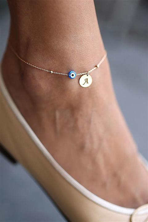 Papatya Silver 14 Ayar Nazar Boncuklu A Harfli Plaka Altın Halhal