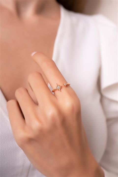 Eva Jewelry Kutup Yıldızı Ayarlanabilir 14 K Rose Altın Kaplama Kadın Eklem Yüzük