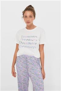 Stradivarius Kadın Lila Desenli T-Shirt Pijama