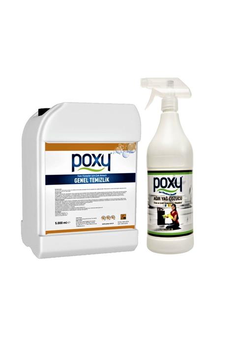 Poxy Çok Amaçlı Genel Temizlik Leke Çözücü 5 Lt & Ağır Yağ Çözücü 1 Lt