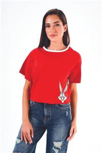 FINGER PRINT Warner Bros Lisanslı Bugs Bunny Baskılı Kadın Crop T-shirt