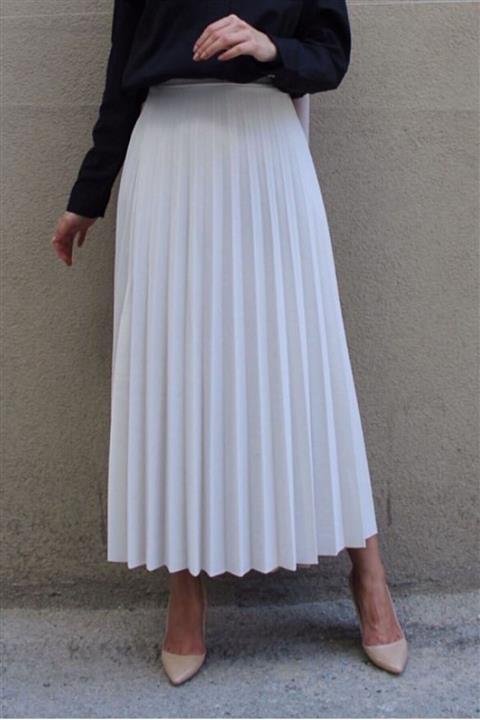cember Kadın Beyaz Mira Pliseli Etek 10004