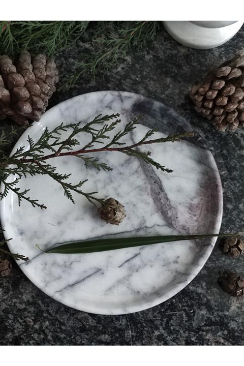 Pergamon Lilac (Leylak) Mermeri Dekoratif Veya Sunum Tabağı Gerçek Mermer