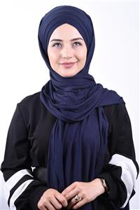 Nowa Scarf Penye 3 Bantlı Hazır Şal Lacivert