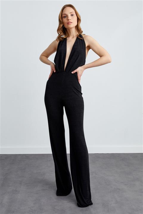 adL Kadın Siyah Sırtı Açık Örme Tulum