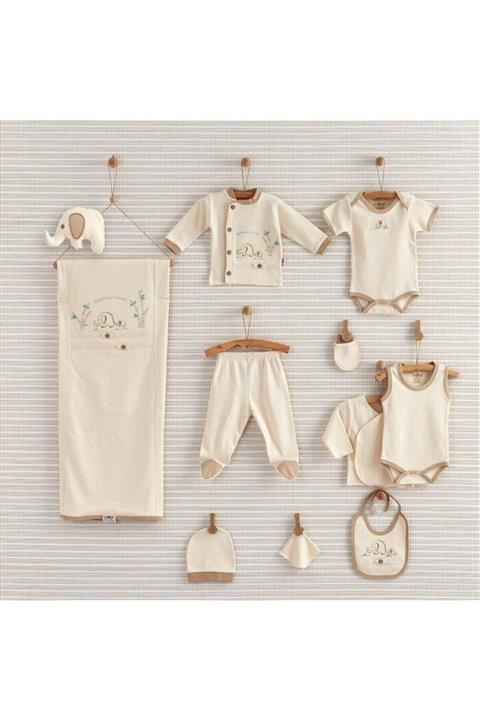 Bebbek Unisex Bebek Bej Organic Elephant 10 Parça Yeni Doğan Hastane Çıkış Seti