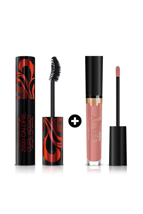 Max Factor Makyaj Seti - 2000 Calorie Curl Addict Siyah Maskara + Lipfinity Velvet Matte Ruj 8681002901551